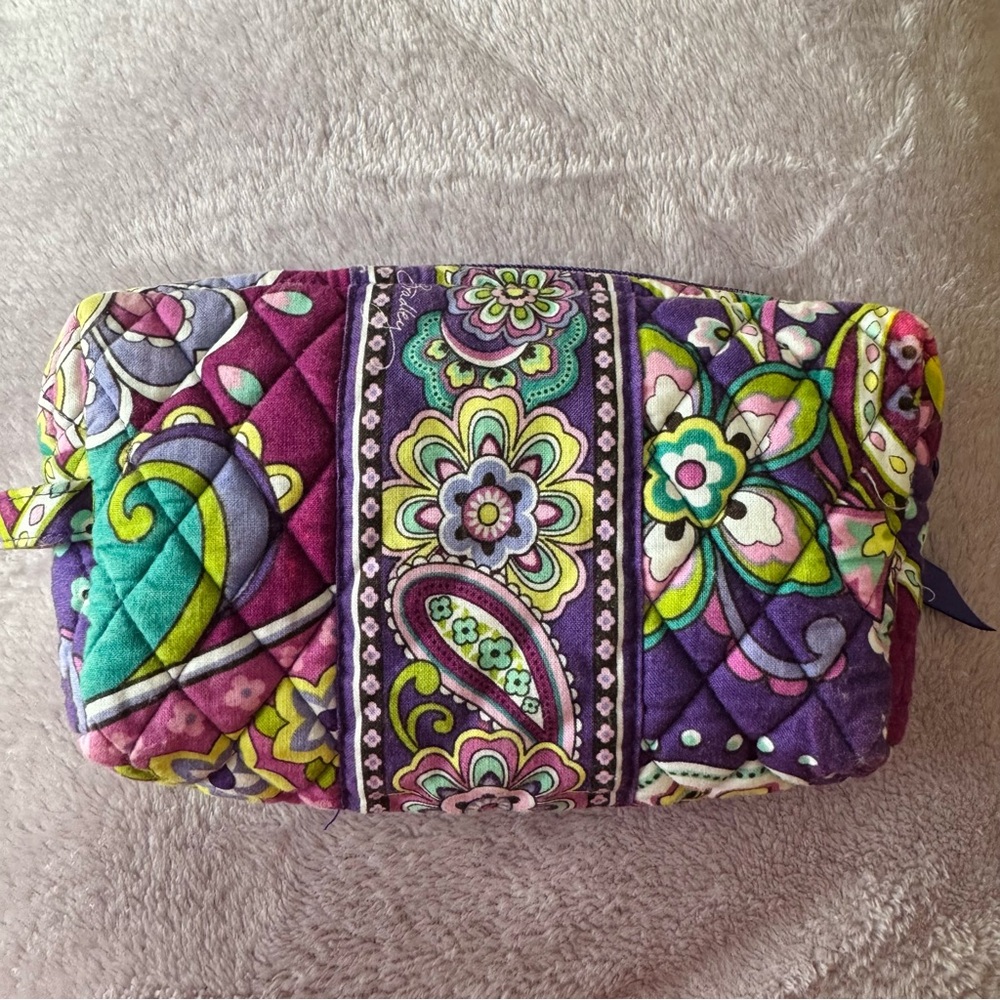 Vera Bradley Heather Quilted Medium Cosmetic Bag Purple and Green